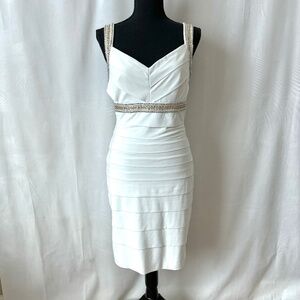 WHBM Flounce Flowy Cocktail Dress Beaded Accents Size 8 Bodycon